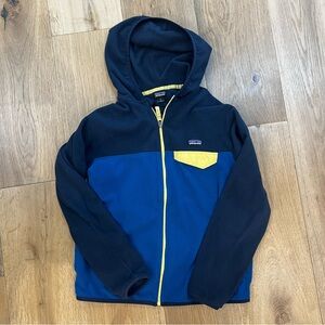Patagonia Kids Hoodie in Blue and Black with Yellow Accents